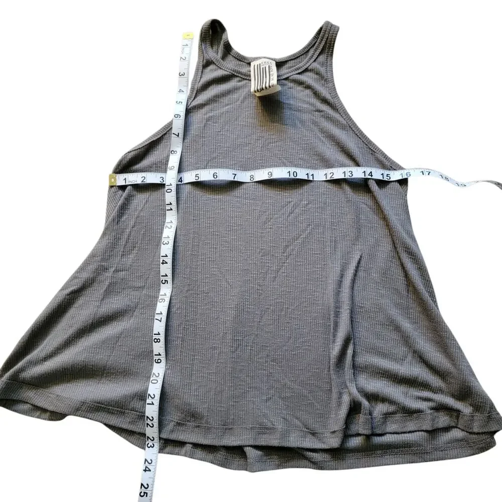 Free People Grey Ribbed Racerback Tank Top Size Small